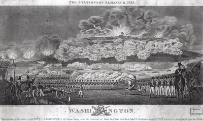 Weergave van de verovering van de stad Washington door de Britse troepen, 24 augustus 1814, uit 